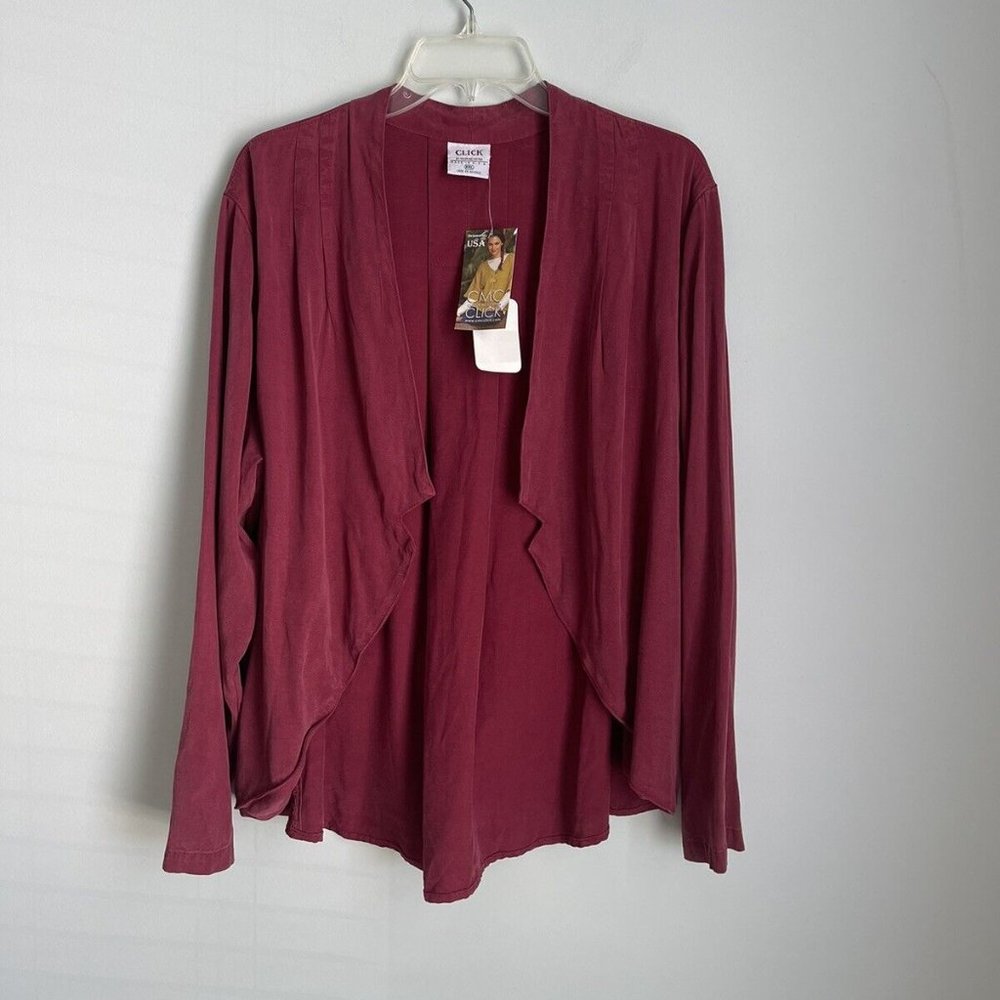 New Click Color Me Cotton Burgundy Open Front Pleat Jacket